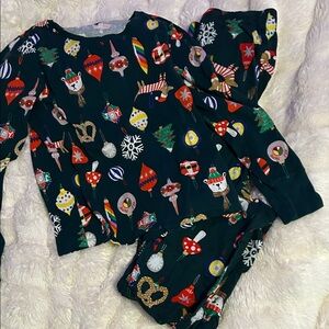 Old Navy Kids Pajama Set - Festive Green with Multicolor Ornaments